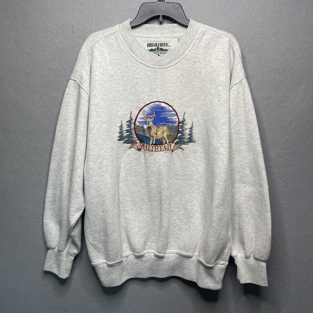 Vintage Briar Creek Sportswear Whitetail Deer Embroidered Sweatshirt Ash Gray L
